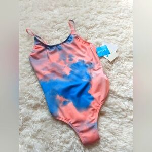 Roxy Kids One-Piece Swimsuit in Coral Pink and Blue Tie-Dye